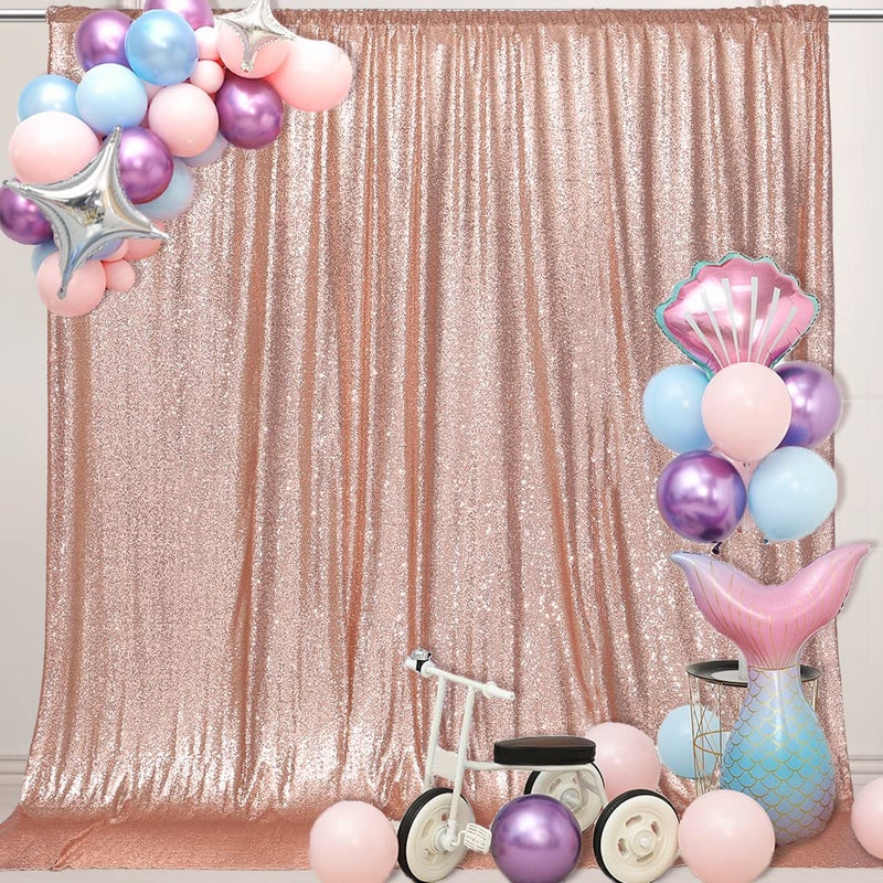 PartyDelight Rose Gold Sequin Backdrop 6x7ft - High Density 3mm Shimmer Sequin Background with 4-Inch Rod Pocket Sparkly Photography Curtain for Birthday, Wedding, Bridal Shower & Live Decor - Image 1